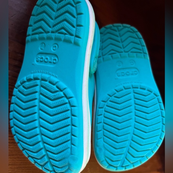Teal Kid Crocs with Green Stripe - Picture 4 of 4